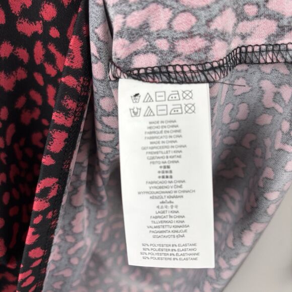 Michael Kors Shirt Womens M Black Red Leopard  Spot Long Sleeve Keyhole Stretch - Picture 5 of 8